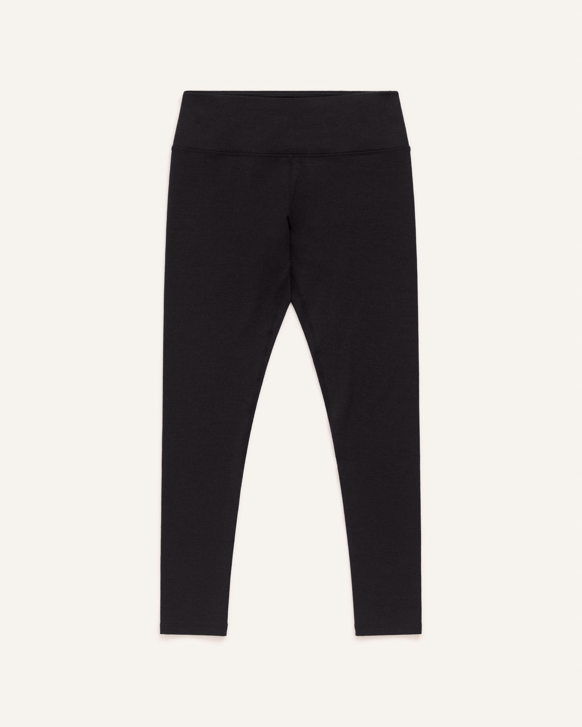 Laydown of Summit Legging in Black. Summit Legging is a merino wool legging available in sizes XS-3X Regular, S-XXL Long.